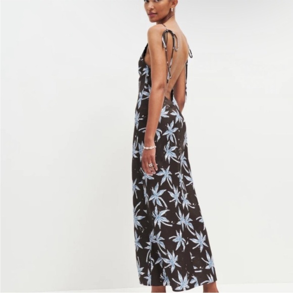 Reformation Linen Date Palm Floral Halter midi Dress NEW - Picture 3 of 7